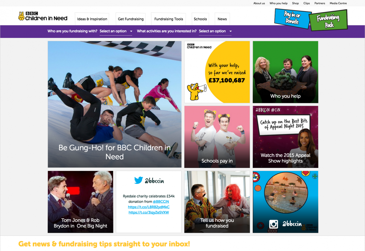 Screenshot of Homepage BBC Children in Need