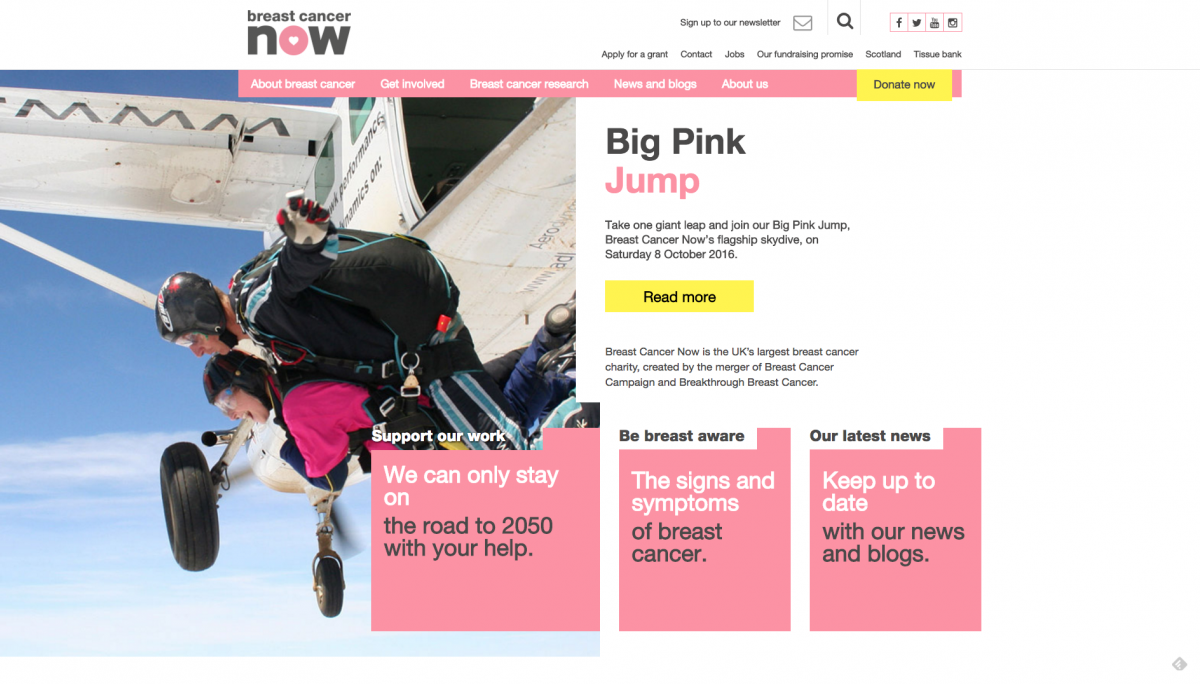 Breast Cancer Now Homepage Screenshot