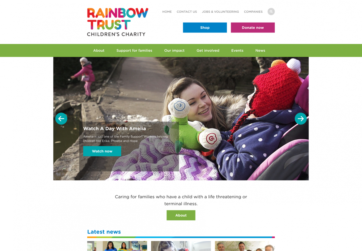 Screenshot of Rainbow Trust Homepage