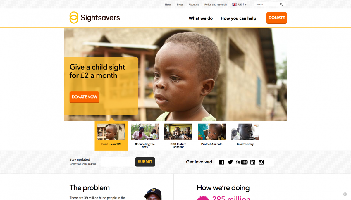 Screenshot of Sightsavers Homepage