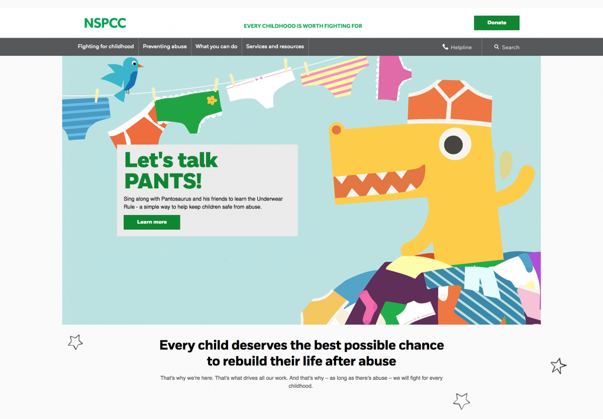 Screenshot of NSPCC Homepage