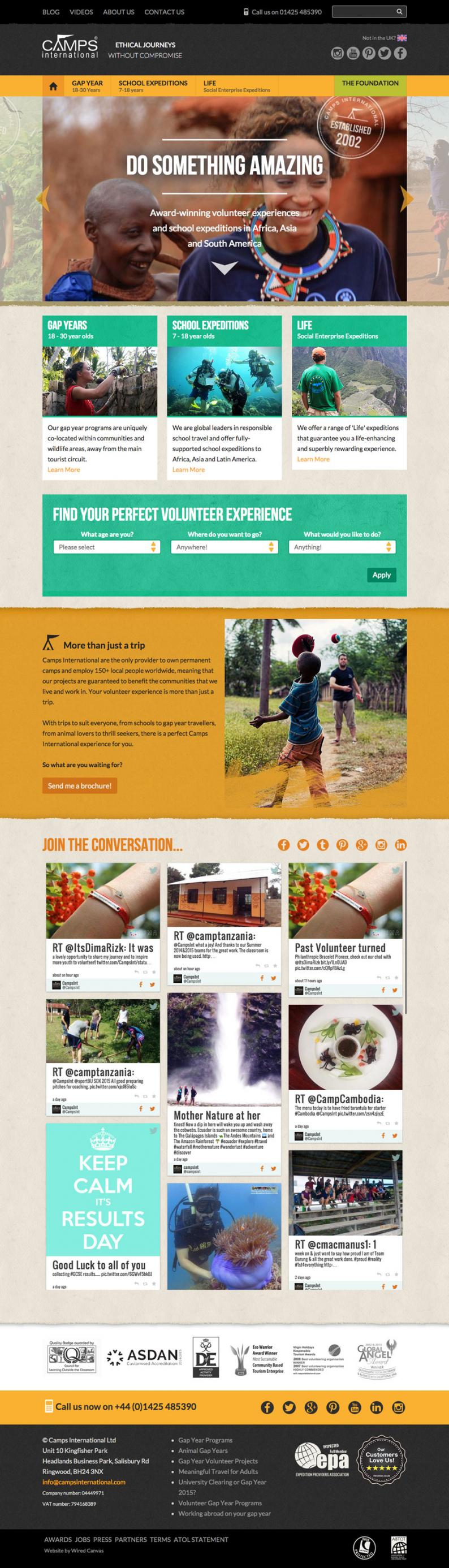 Camps International Website Desktop Design