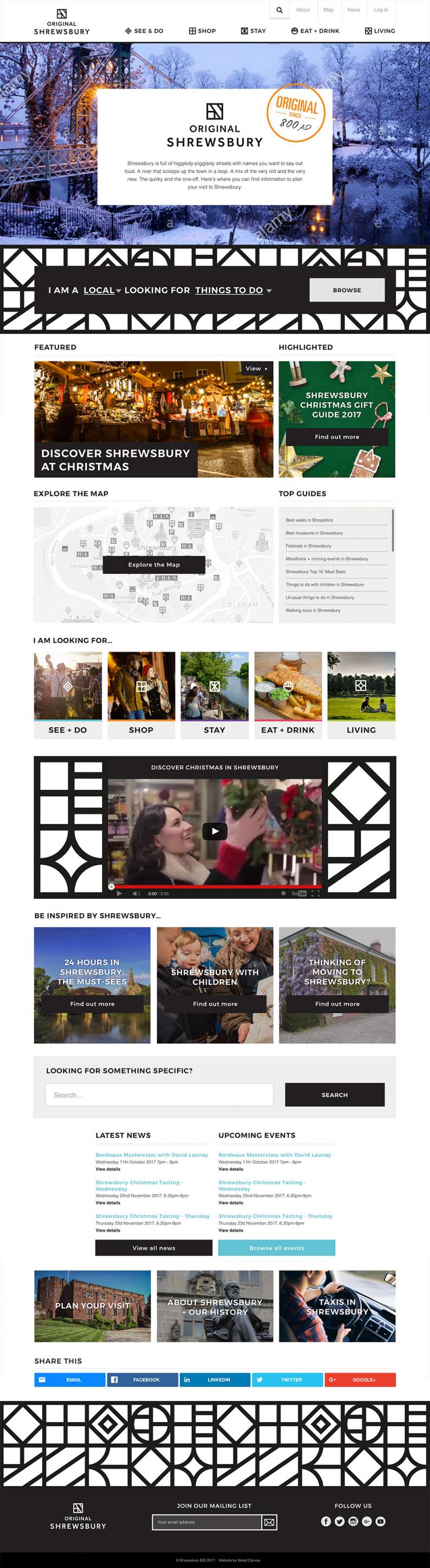 Original Shrewsbury Website Homepage - Desktop view