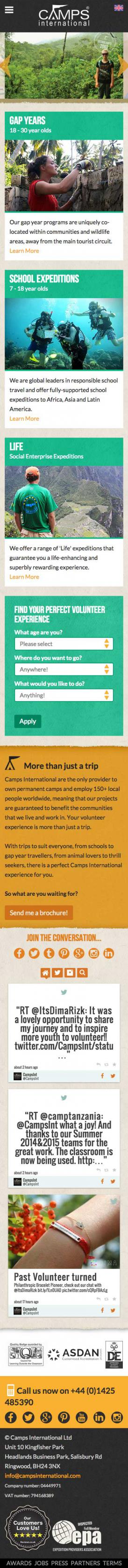 Camps International Website Mobile Design